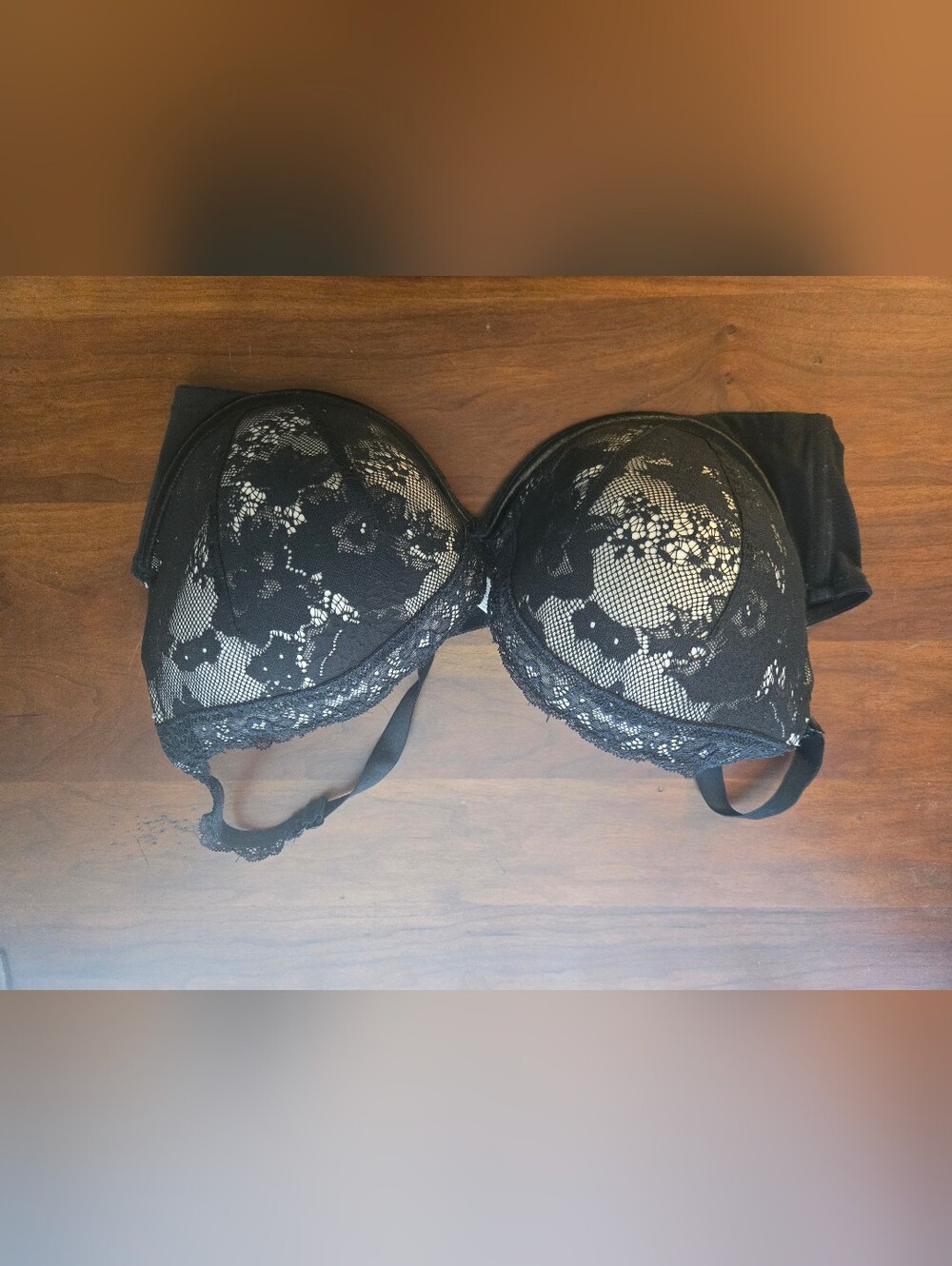 Cacique 42D Black Longline Underwire Padded Molded Lace Bow Adjustable Strap